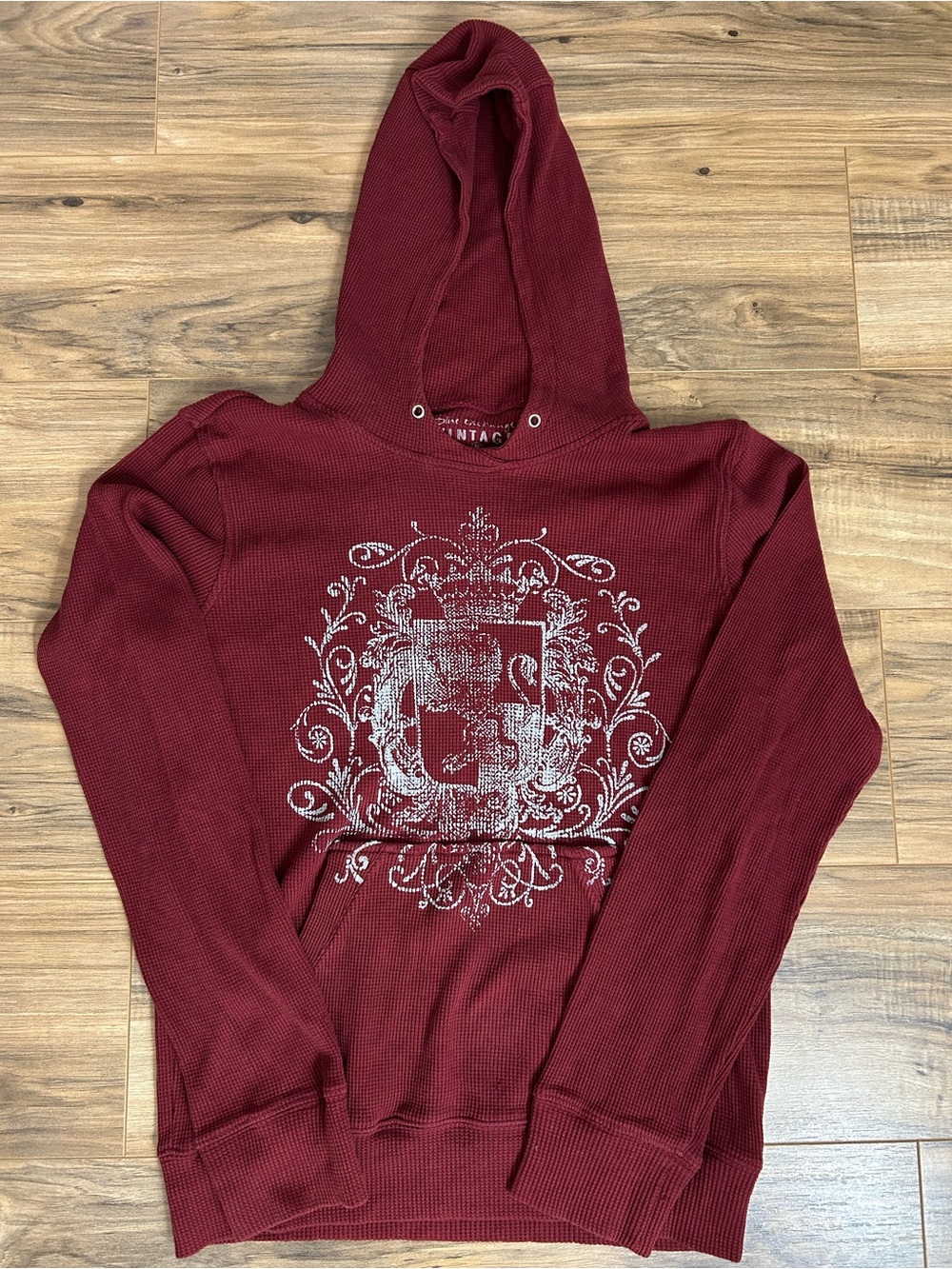 y2k blue exchange vintage waffle knit pullover hoodie